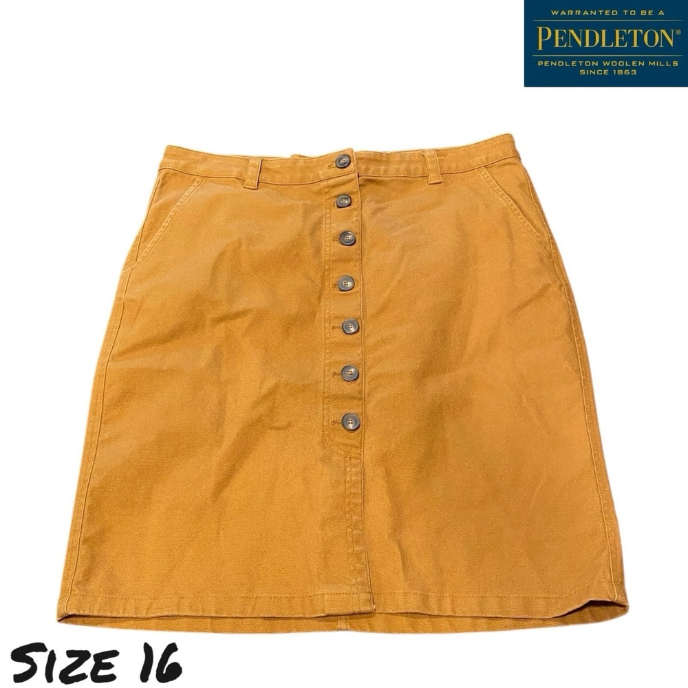 Pendleton Mustard Yellow Button Front Skirt Size 16 Cotton A-Line Retro Canvas